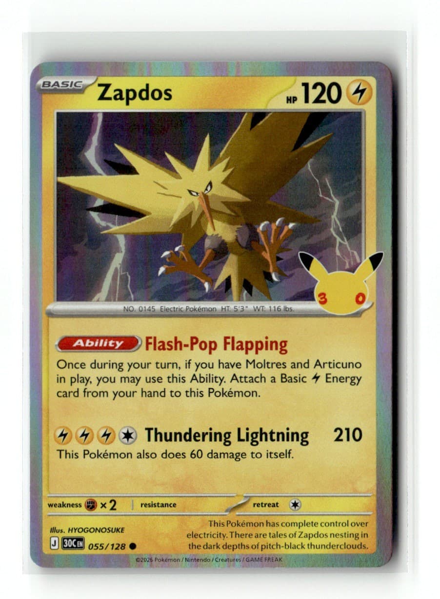 Zapdos 55/128 30th Celebration Common Holo 2026 Pokemon NM