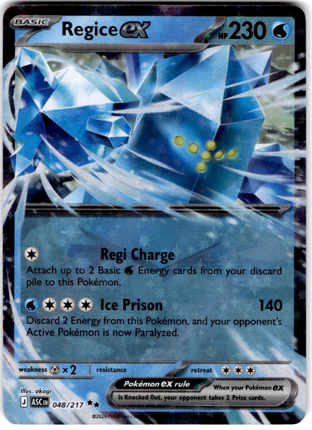 Pokemon Regice ex Ascended Heroes #48/217 Holofoil Near Mint English