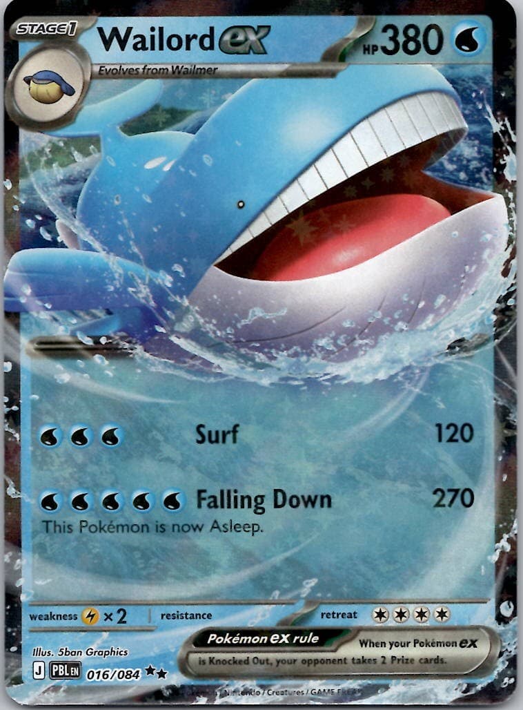 Pokemon Pitch Black Wailord ex 16/84 NM