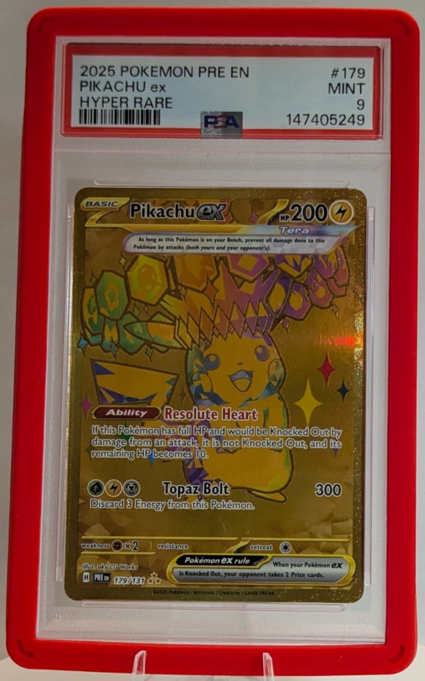Pokemon Pikachu ex 179/131 Prismatic Evolutions Hyper Rare PSA 9 Red Bumper