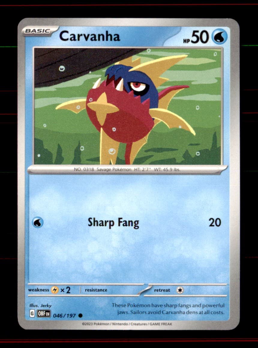 Carvanha 046/197 Common Obsidian Flames Pokemon Near Mint