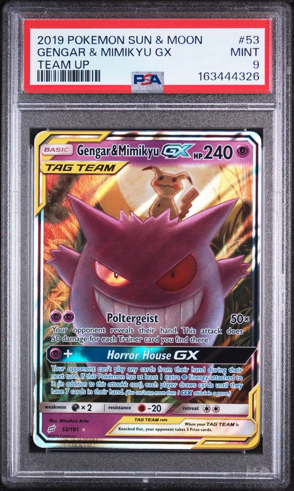 Pokemon TCG SM-Team Up Gengar & Mimikyu GX TAG TEAM Holo UR 53/181 PSA 9