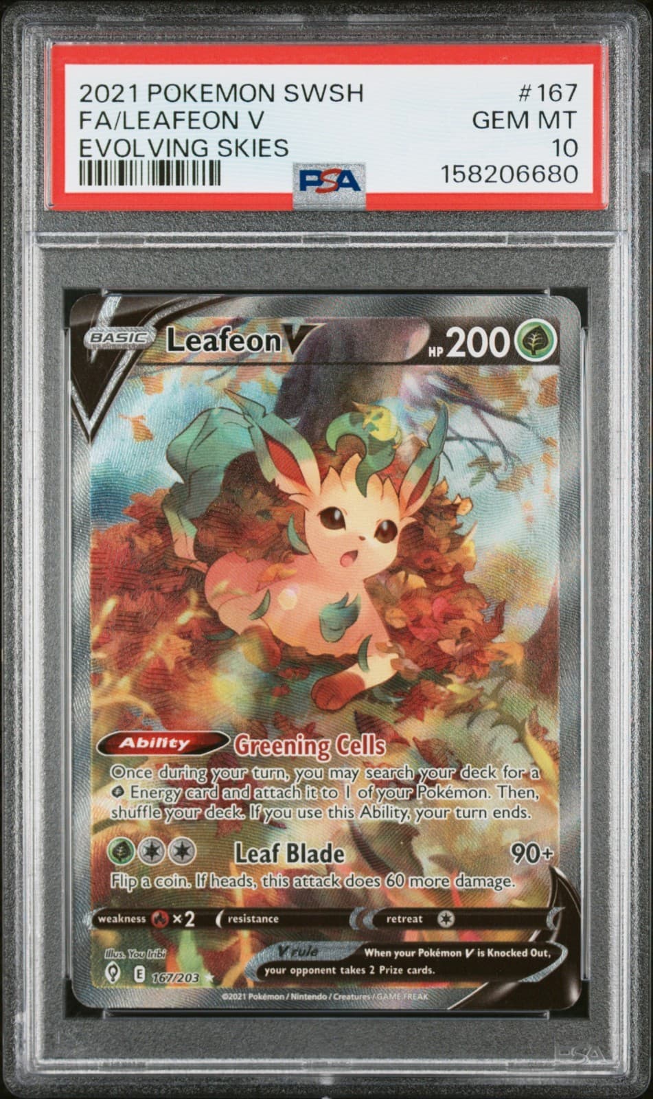 Leafeon V (Alternate Full Art) 167/203 - Evolving Skies - PSA 10