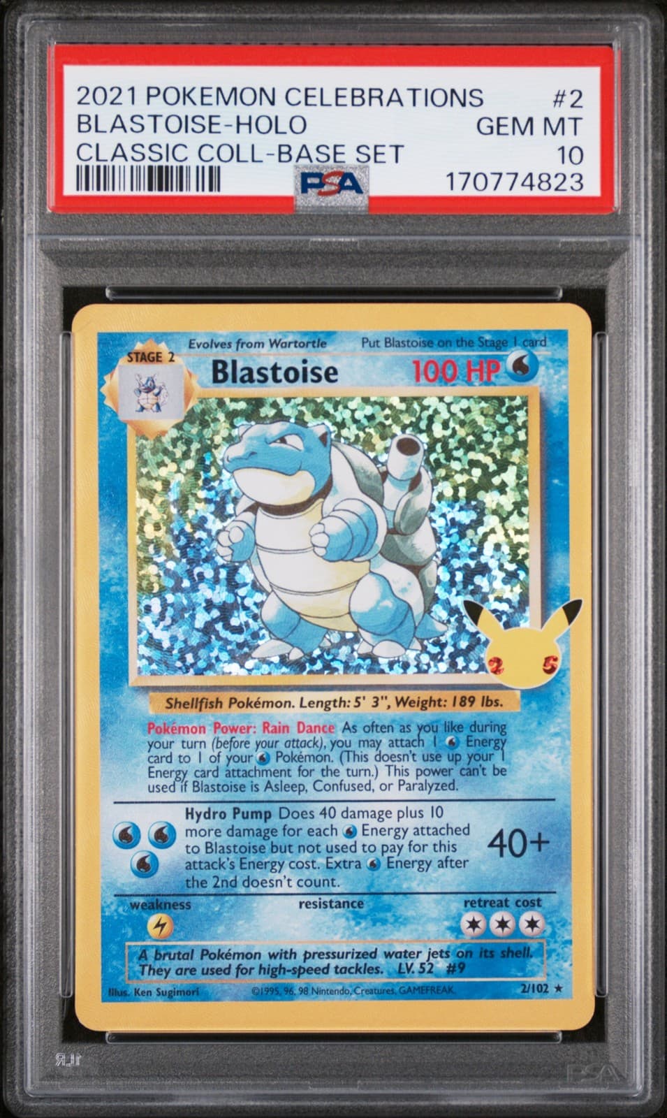 2021 POKEMON CELEBRATIONS CLASSIC COLLECTION #2 BLASTOISE-HOLO PSA 10
