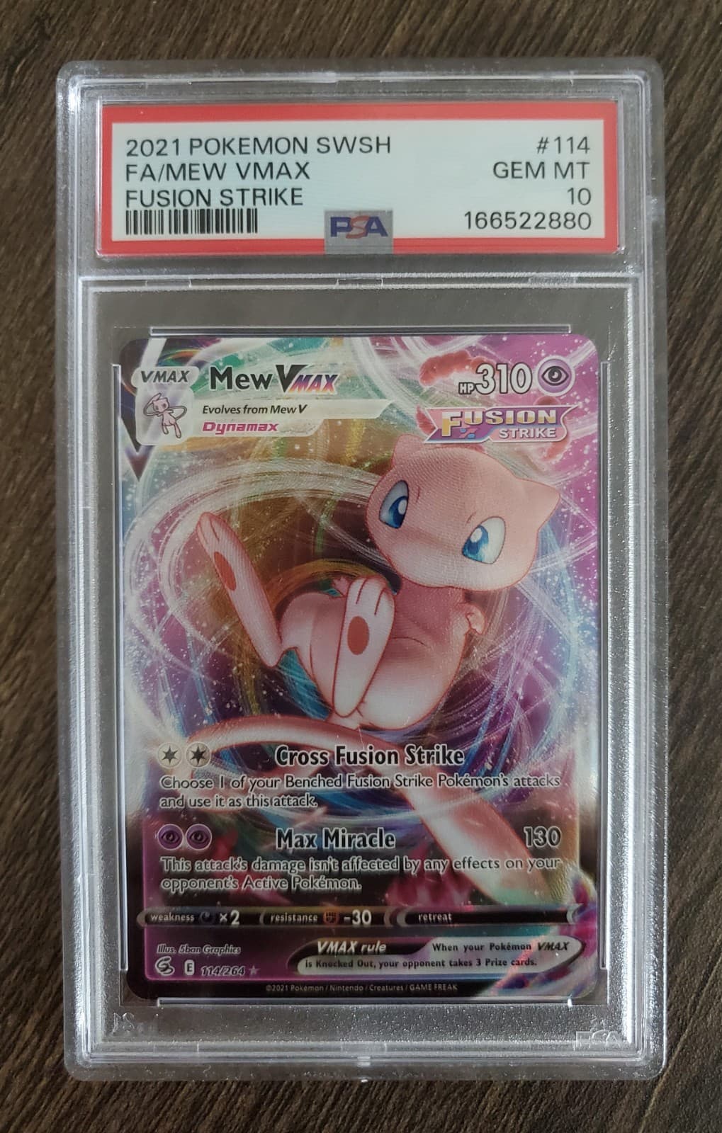2021 POKEMON SWORD & SHIELD FUSION STRIKE MEW VMAX #114/264 FA HOLO FOIL PSA 10