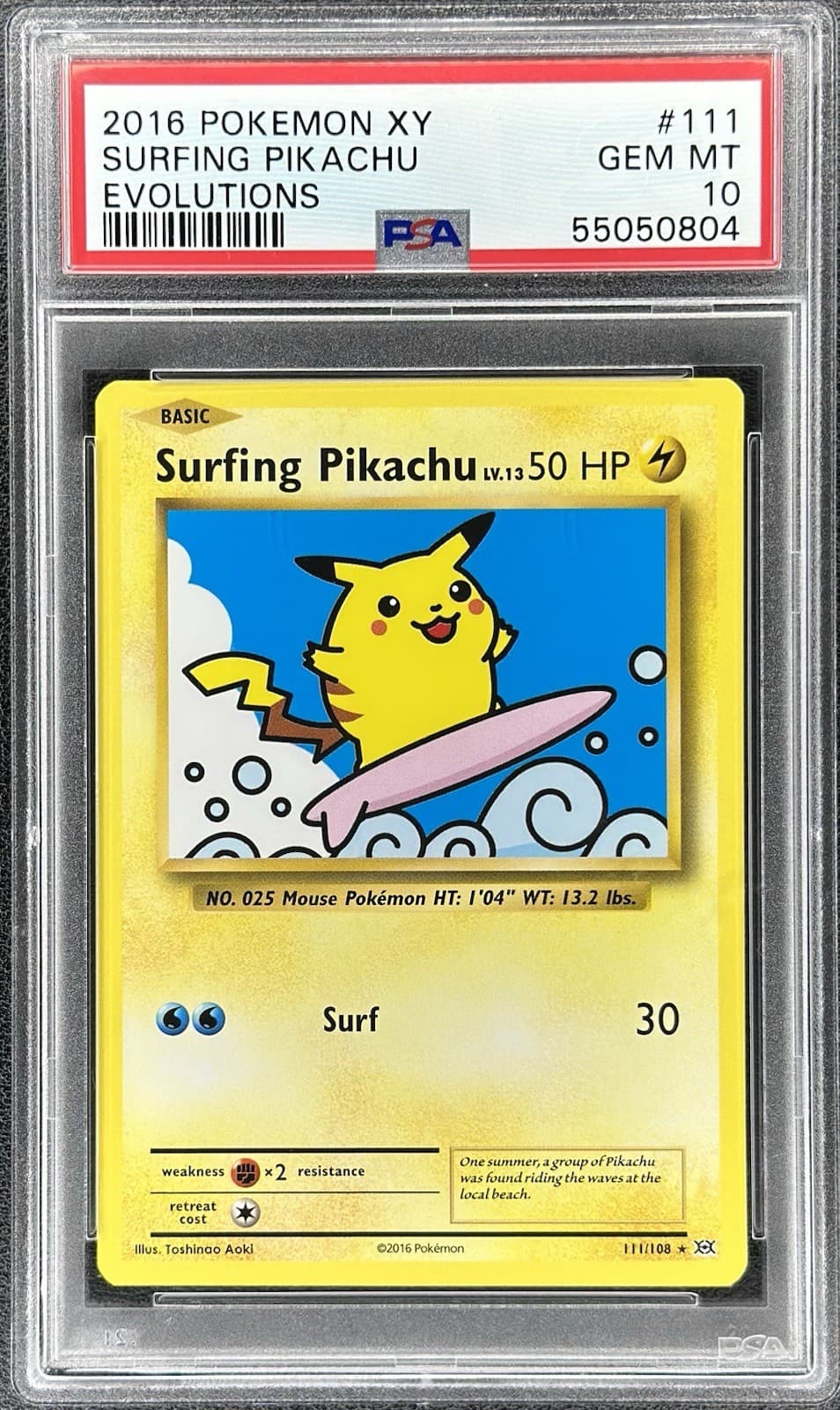 2016 Pokemon XY Evolutions Surfing Pikachu Secret Rare #111/108 (PSA 10)