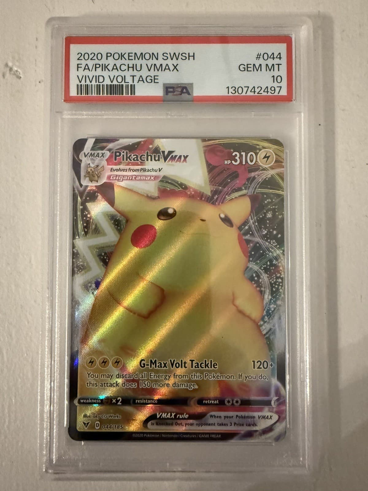 2020 Pokemon Pikachu VMAX 044/185 Vivid Voltage Full Art PSA 10 GEM MINT