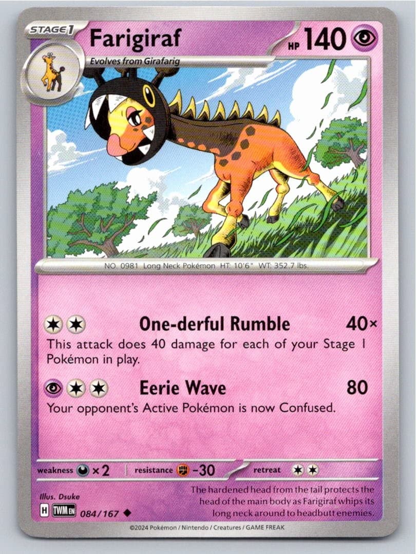 2024 POKEMON FARIGIRAF TWILIGHT MASQUERADE 084/167 UC NM A76319 FREE S&H