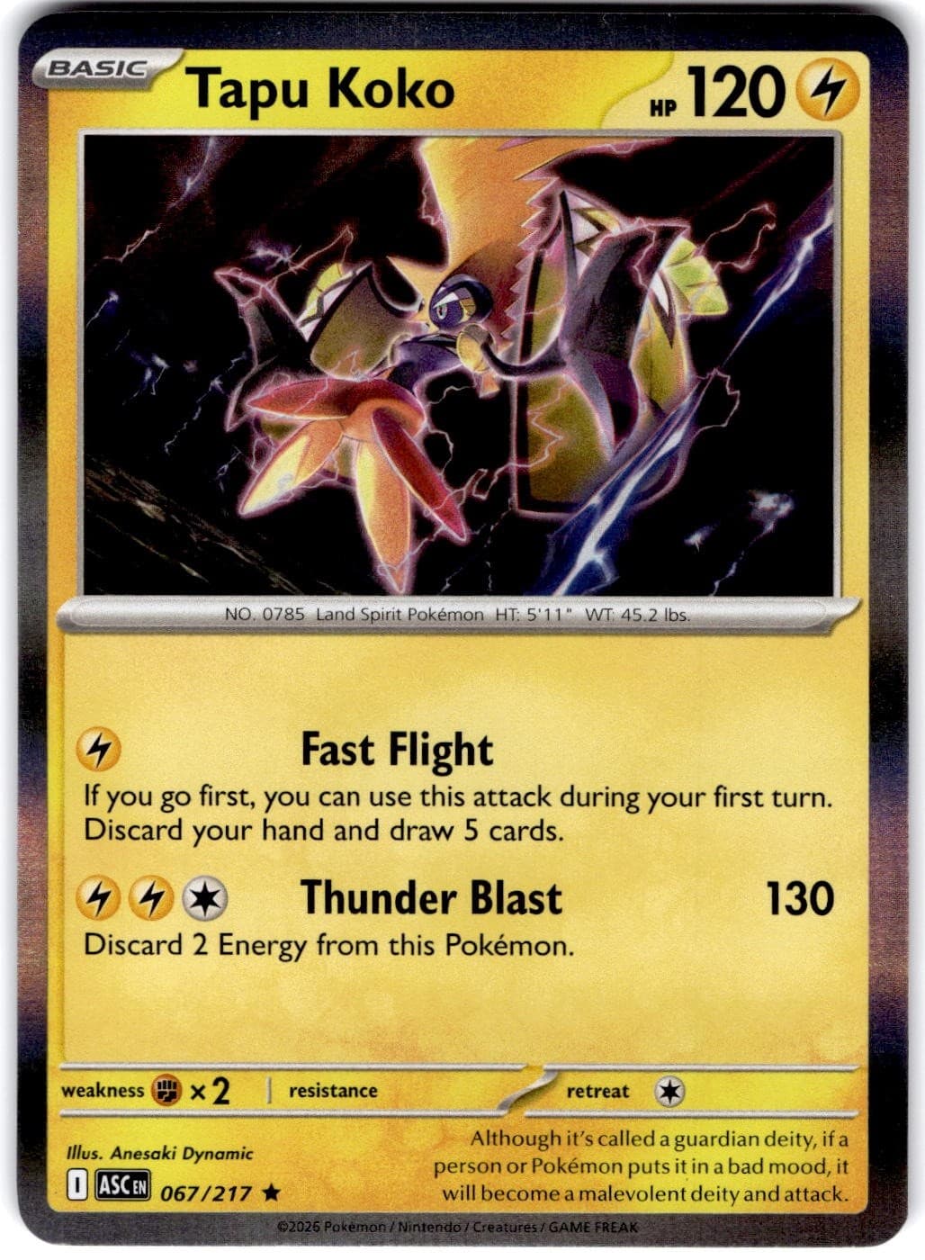 Pokemon Tapu Koko Ascended Heroes 67/217 Normal Holo Near Mint English