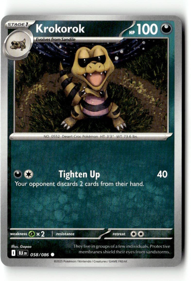 Krokorok 58/086 Black Bolt Regular 2025 Pokemon NM