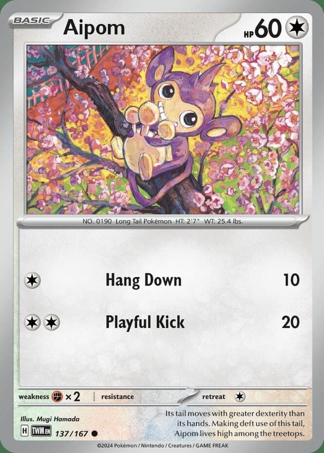 Aipom - 137/167 - Common (Near Mint) Twilight Masquerade - Colorless Pokémon