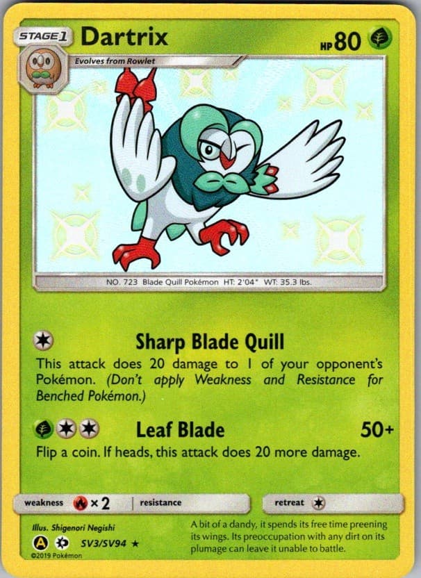 Dartrix SV3/SV94 Shiny Rare Hidden Fates Shiny Vault Pokemon Holo Near Mint