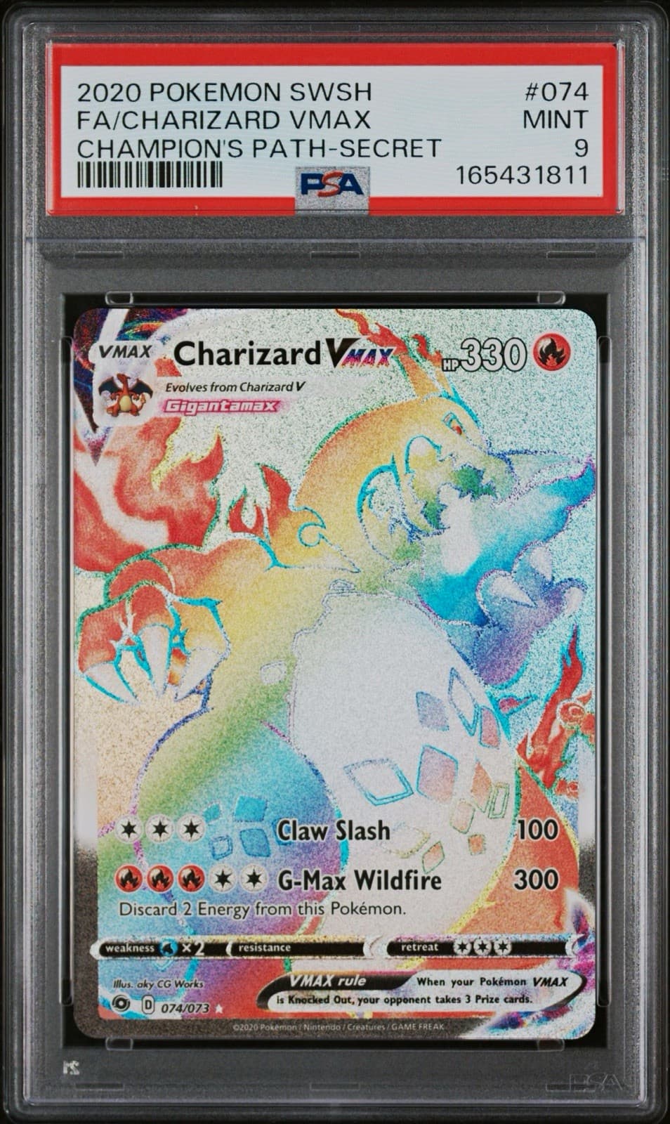 2020 Pokemon Champions Path Charizard VMAX Secret Rare Holo #074/073 PSA 9