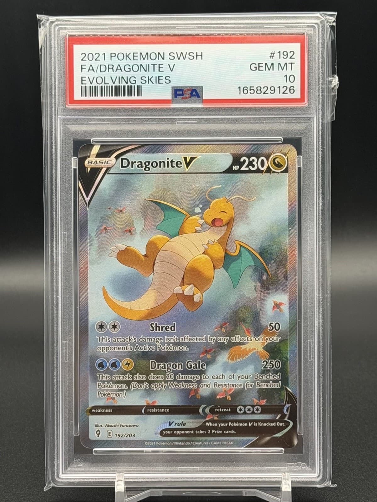 2021 Pokemon SWSH Evolving Skies Dragonite V Full Art Ultra Rare #192/203 PSA 10