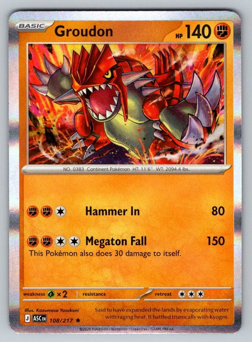 Groudon 108/217 Rare Ascended Heroes Pokemon Holo Near Mint