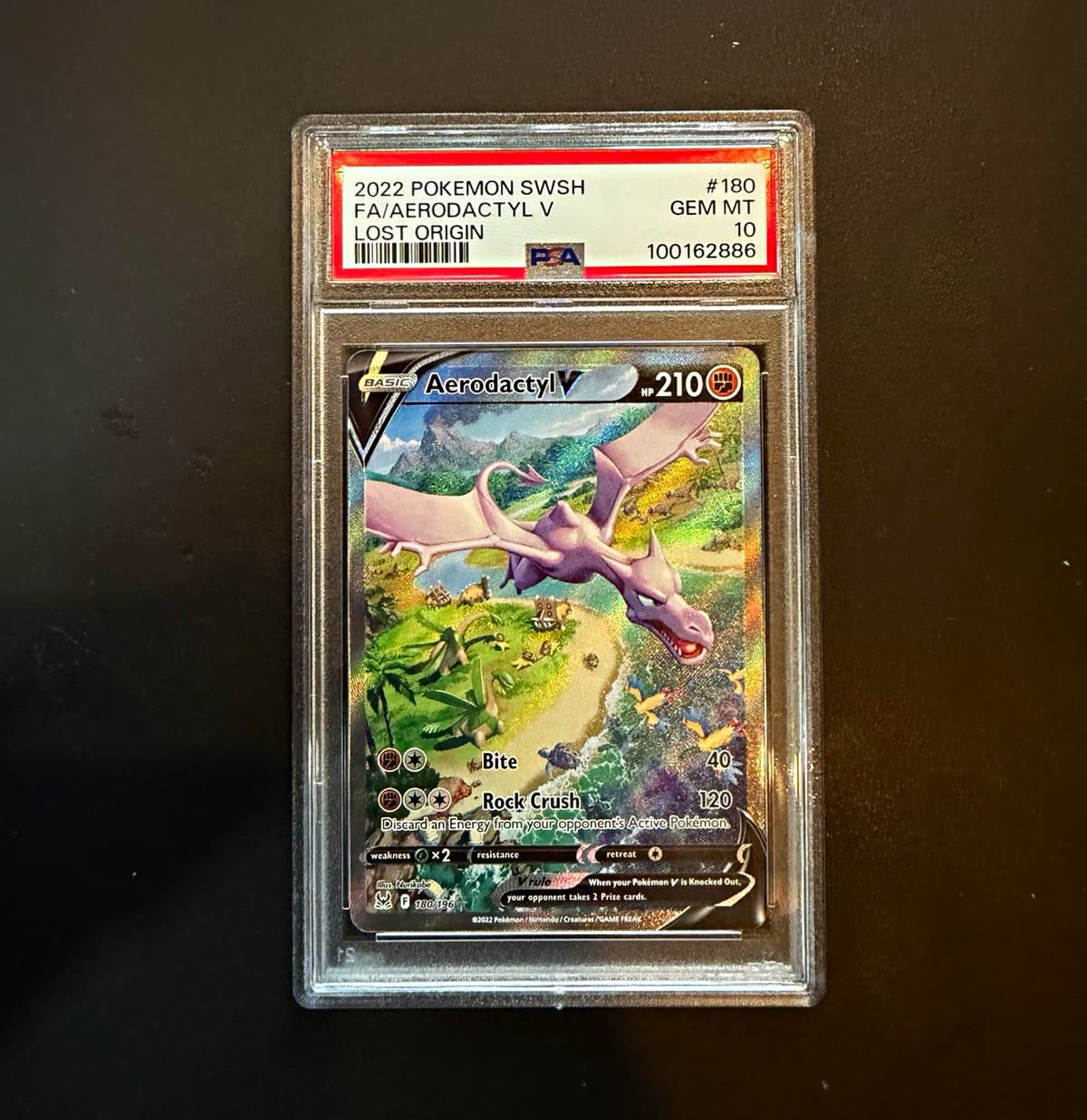 2022 Pokemon Swsh11 Lost Origin Aerodactyl V Full Art Holo 180/196 PSA 10