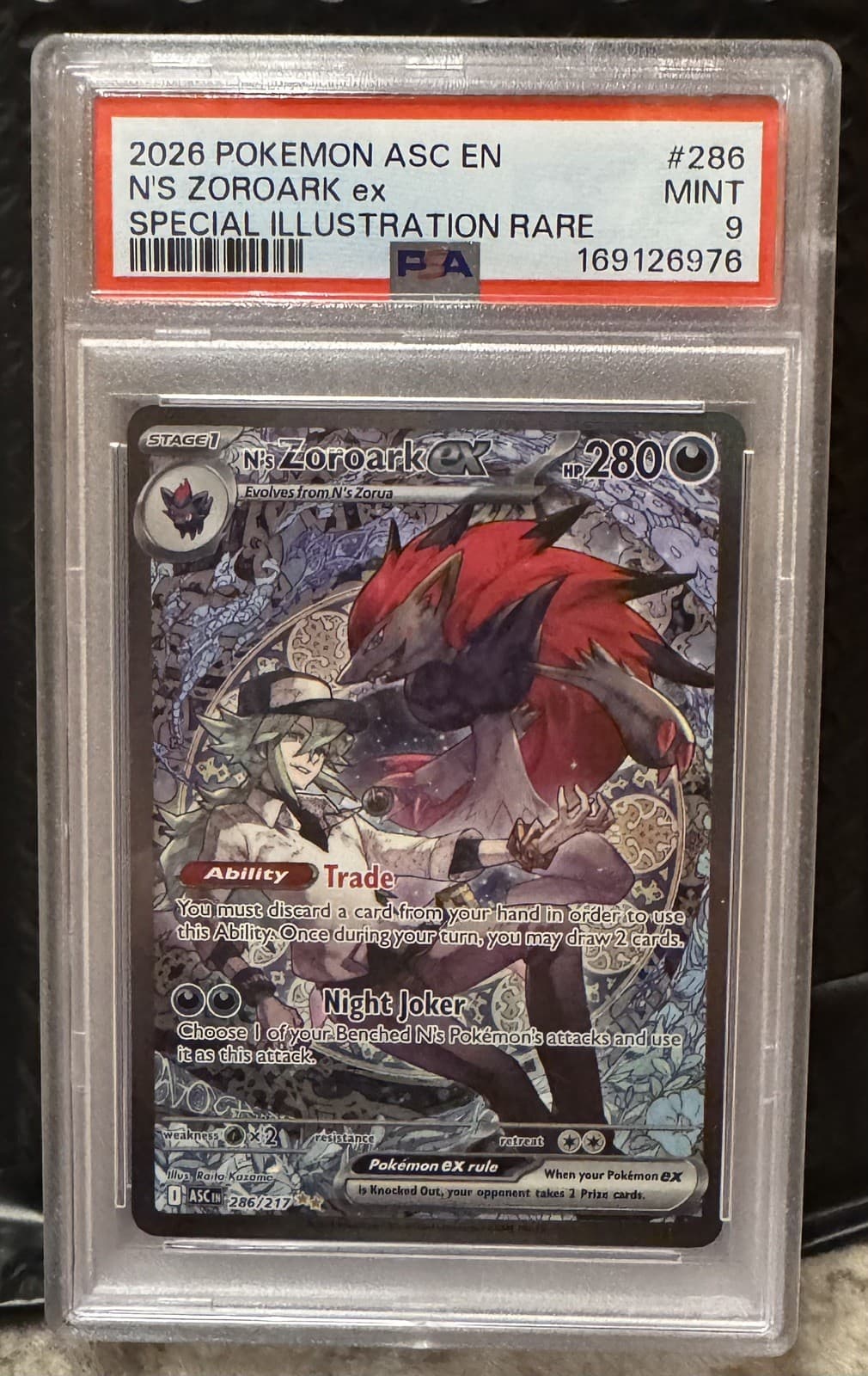 2026 POKEMON ASC EN-ASCENDED HEROES #286 N'S ZOROARK EX PSA 9