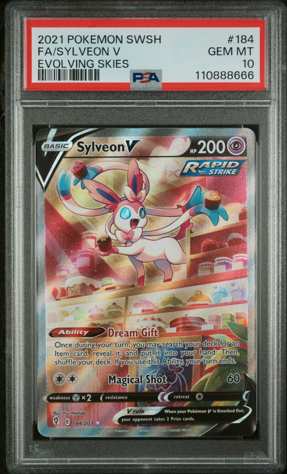 2021 POKEMON SWORD & SHIELD EVOLVING SKIES #184 FULL ART/SYLVEON V PSA 10
