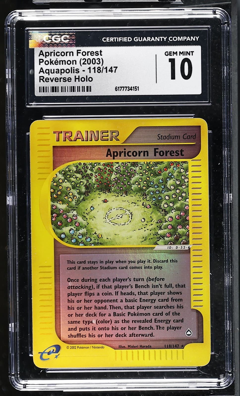 CGC 10 GEM MINT Apricorn Forest 118/147 Aquapolis Reverse Holo Pokemon Card