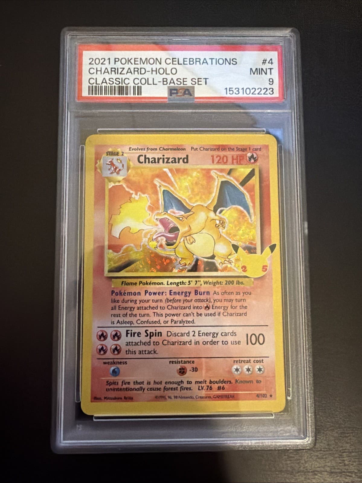 Charizard 4/102 Celebrations: Classic Collection Holo - PSA 9 2021 Pokemon Card