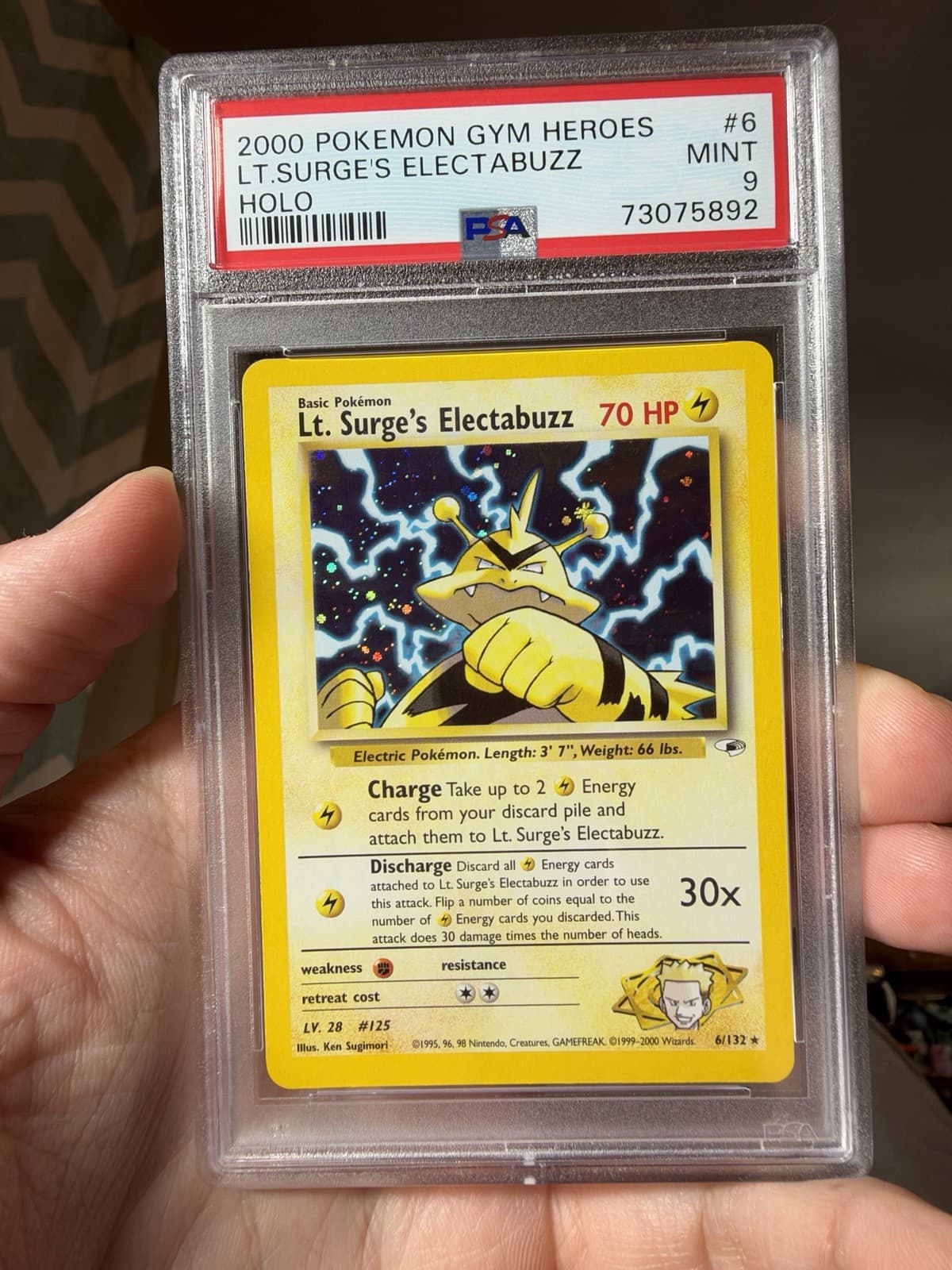 2000 Pokemon Gym Heroes Lt. Surge's Electabuzz #6 PSA 9 Holo Mint