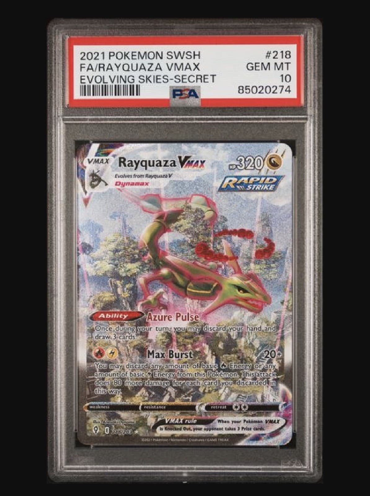 PSA 10 - Rayquaza VMAX Evolving Skies Gem Mint Alt Art Secret Rare 218/203