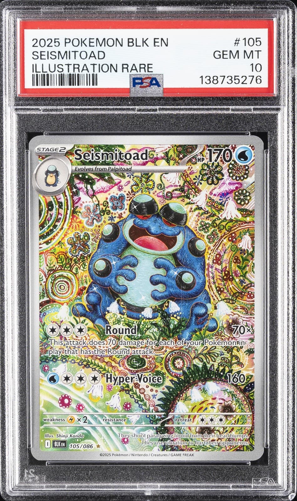 2025 POKEMON BLK EN-BLACK BOLT ILLUSTRATION RARE #105 SEISMITOAD PSA 10