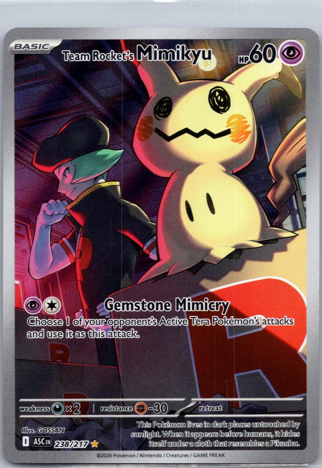 Team Rocket's Mimikyu 238/217 Illustration Rare Ascended Heroes Pokemon Holo NM