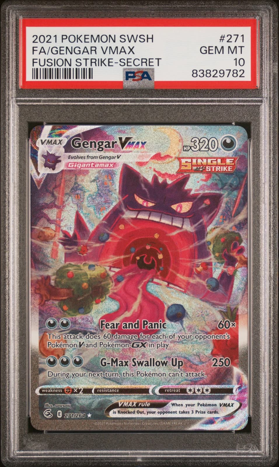 2021 Pokemon Sword & Shield Fusion Strike Gengar VMAX PSA 10 #271