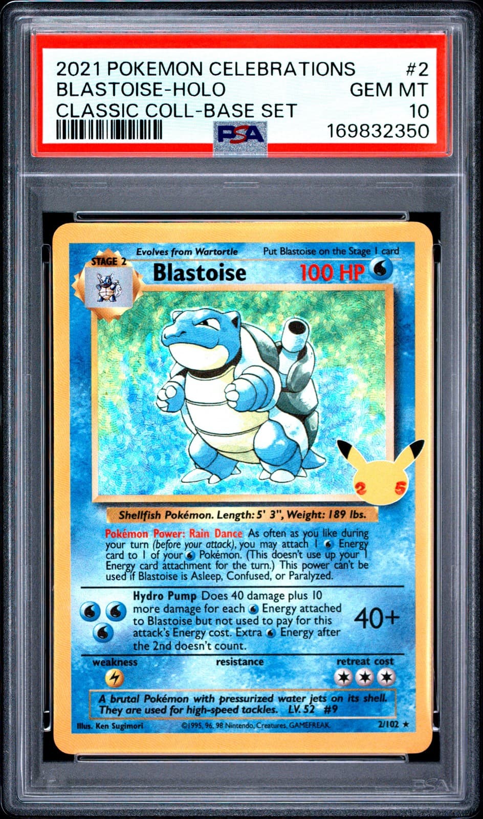 2021 POKEMON CELEBRATIONS CLASSIC COLLECTION #2 BLASTOISE-HOLO PSA 10