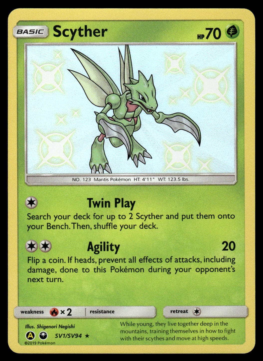 Scyther SV1/SV94 SM Hidden Fates: Shiny Vault Shiny Holo Rare Pokemon Card - NM