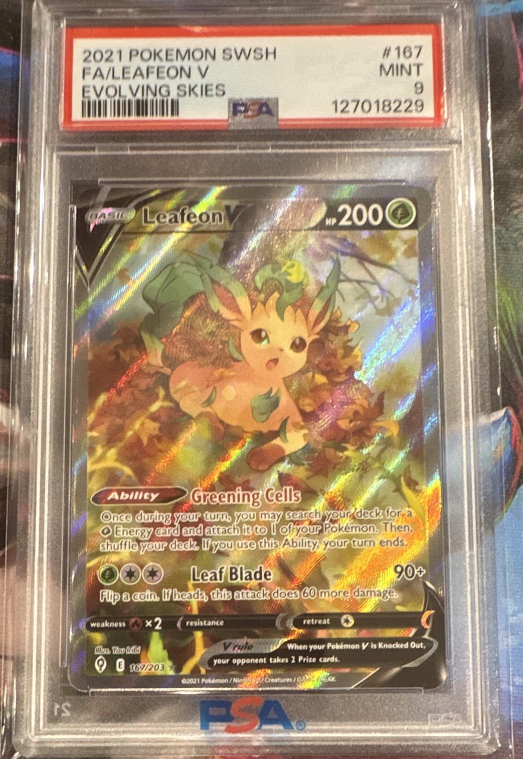 Pokémon TCG PSA 9 Leafeon V Alt Full Art Holo Evolving Skies 167/203 ENG
