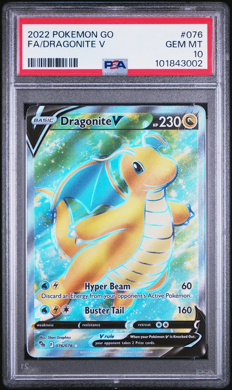 2022 FA/Pokemon Go Dragonite V #076 PSA 10