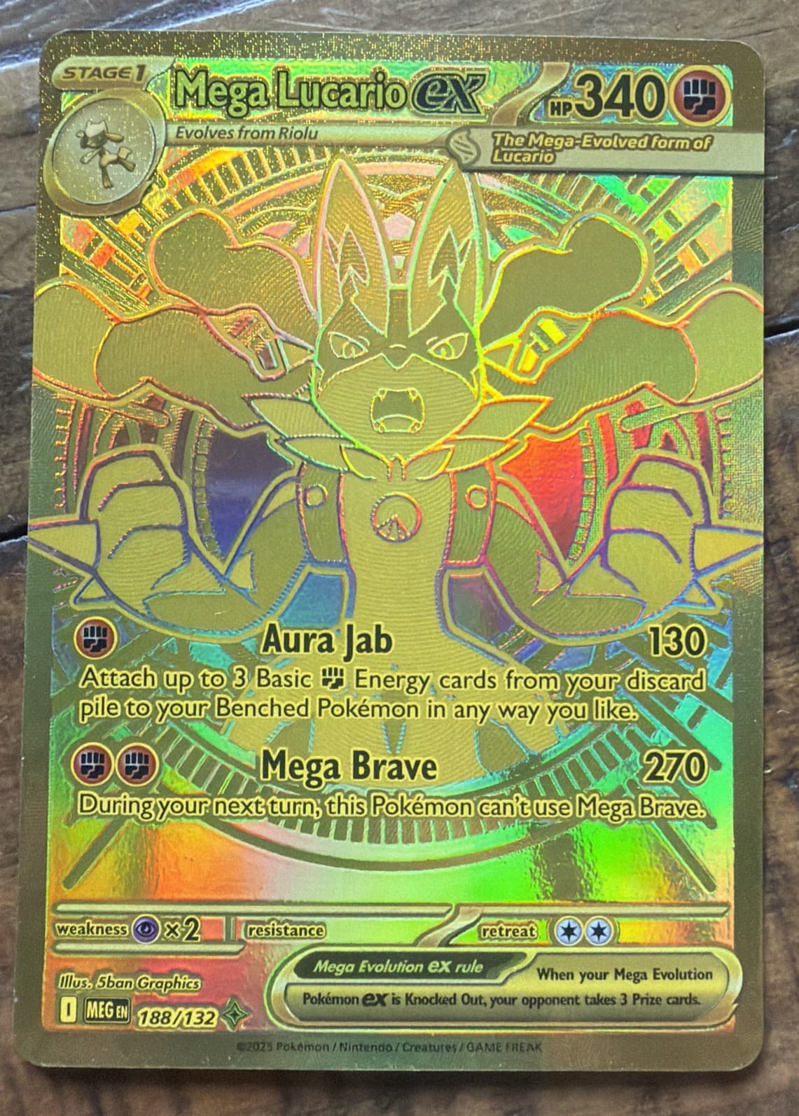 2025 Pokemon Mega Evolution #188/132 Mega Lucario ex Gold Hyper Rare 🔥🔥