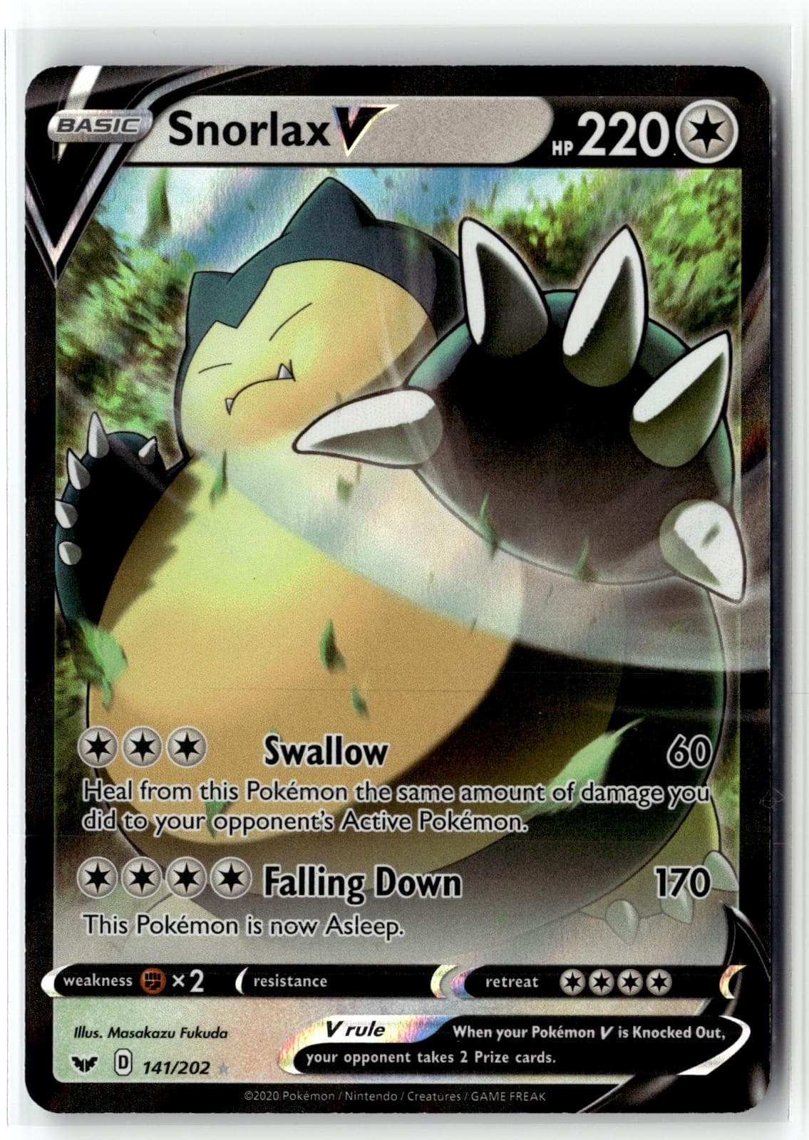 2020 POKEMON SWORD & SHIELD SNORLAX V 141/202 HOLO UR NM + FREE GIFT