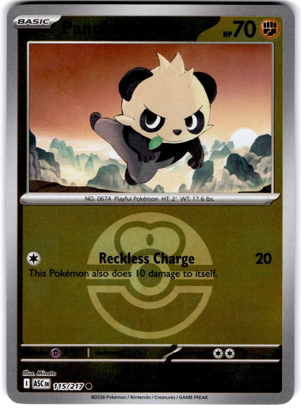 Pokemon Pancham Ascended Heroes 115/217 Pokeball Holo Near Mint English