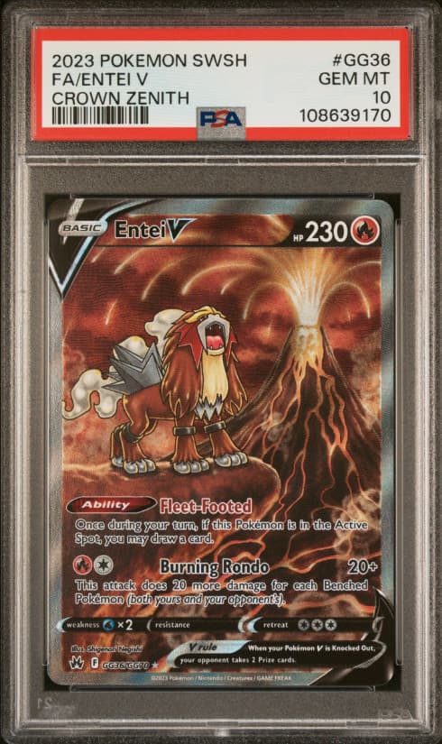 2023 POKEMON SWORD & SHIELD CROWN ZENITH #GG36 FULL ART ENTEI V PSA 10