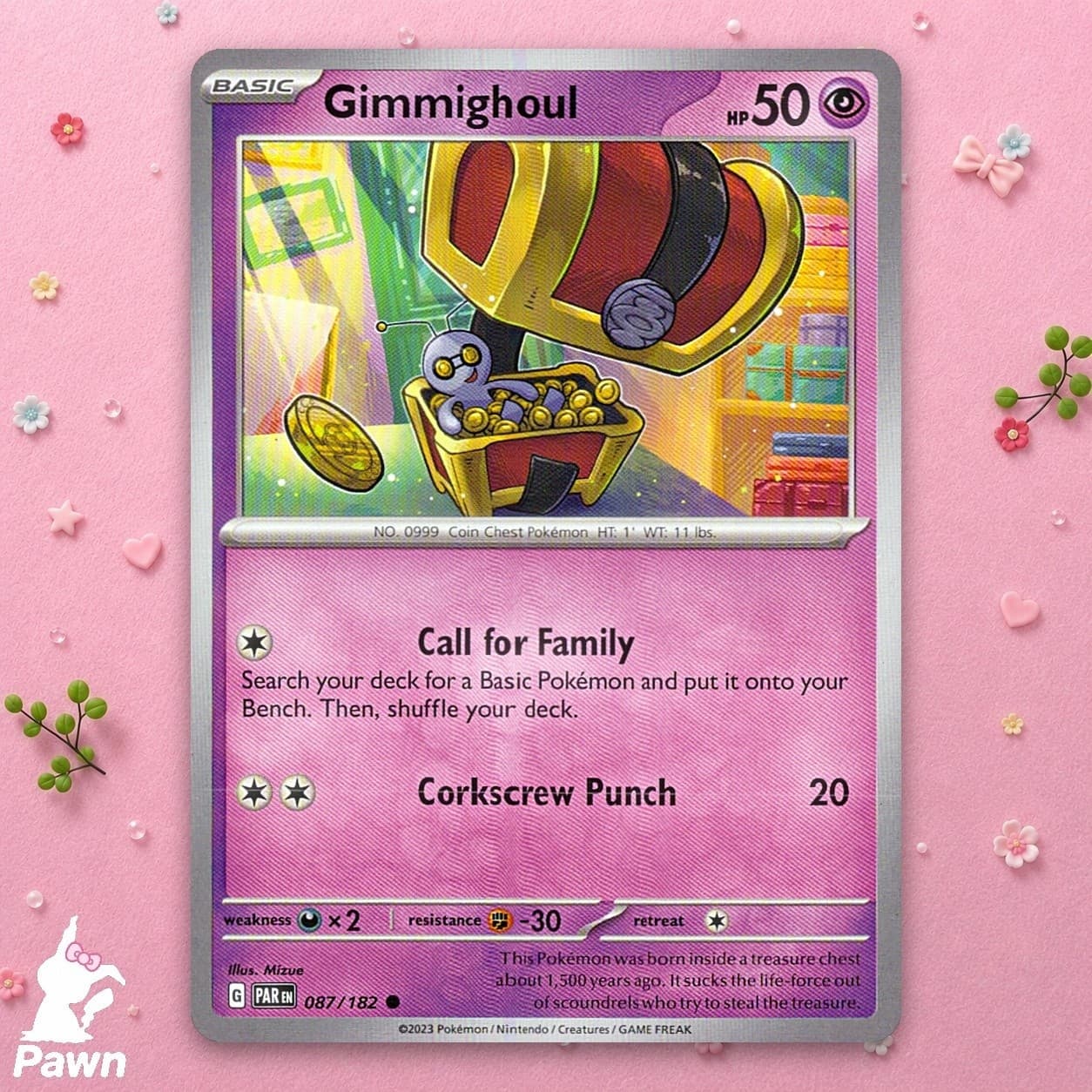 Gimmighoul 87/182 Paradox Rift Common Pokemon TCG Card Collectible NM Art Mizue
