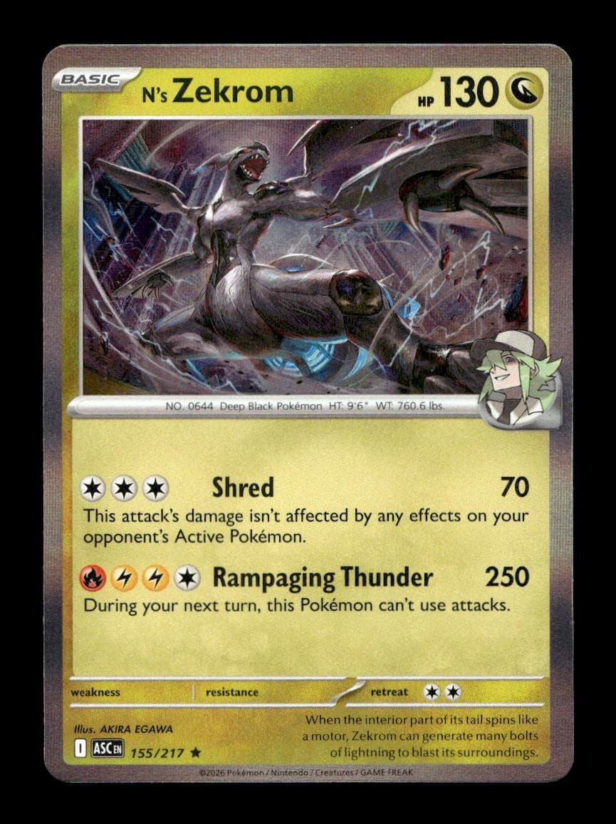 N's Zekrom 155/217 Rare Ascended Heroes Pokemon Holo Near Mint