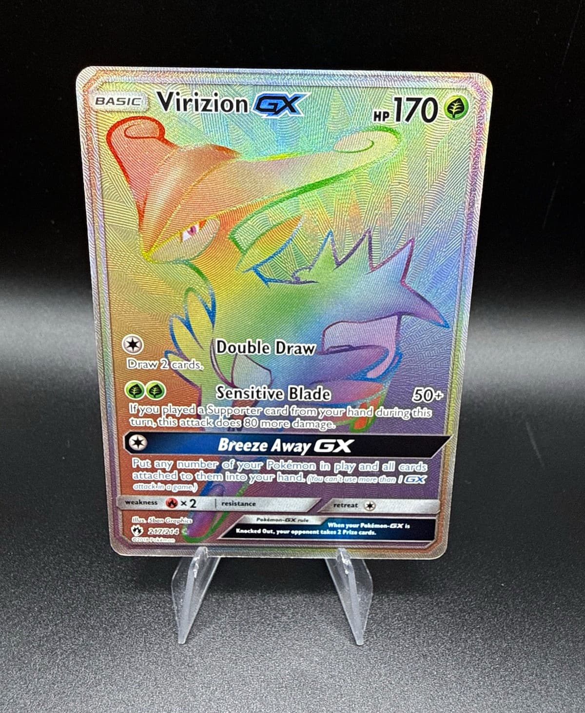 Pokemon TCG Virizion GX 217/214 SM Lost Thunder Rainbow Rare Holo Full Art LP+