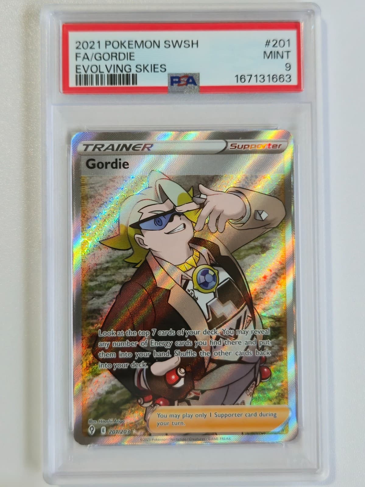 PSA 9 - Gordie 201/203 Evolving Skies Full Art Holo Ultra Rare Pokemon TCG