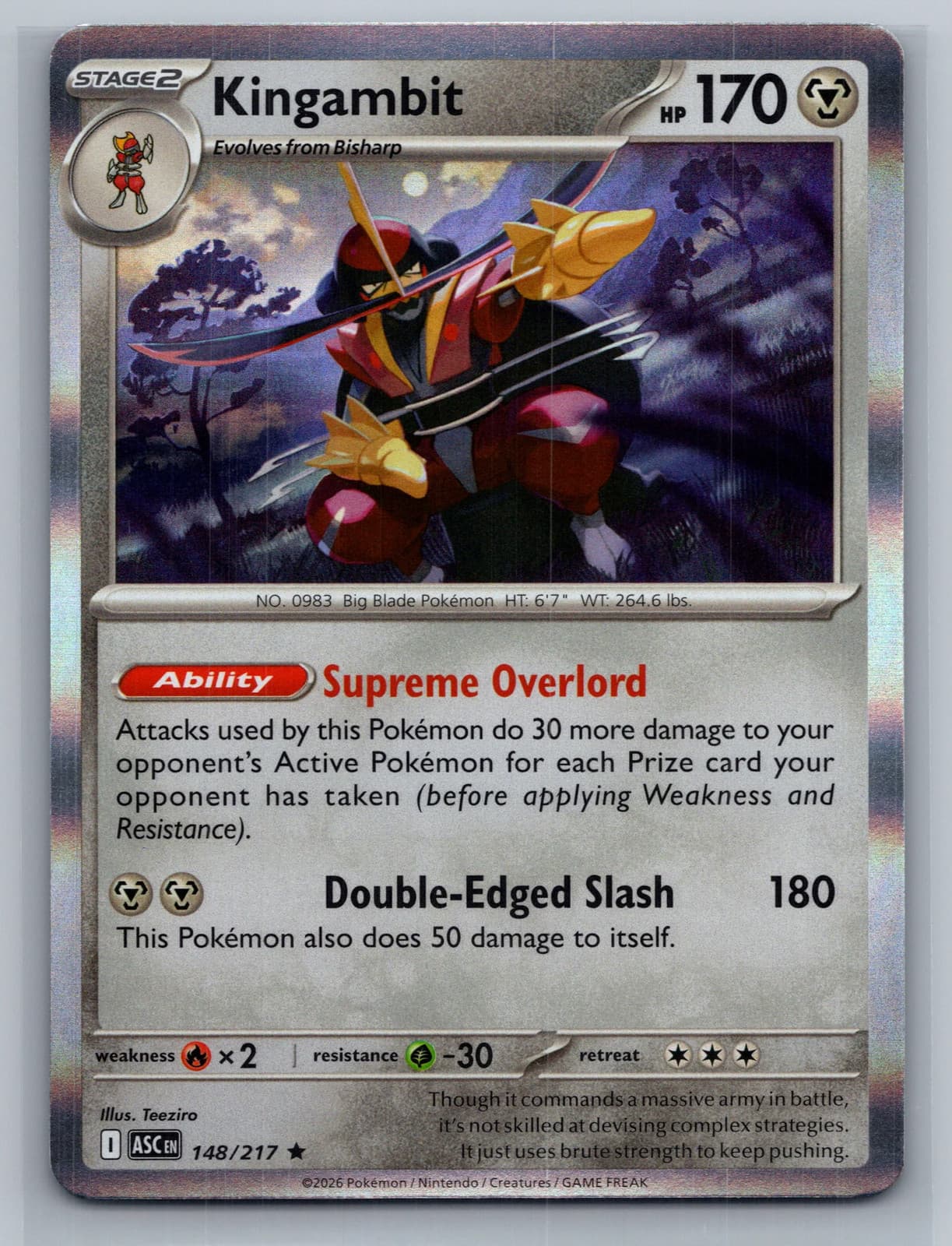 Kingambit 148/217 Ascended Heroes Reverse Holo Pokemon TCG NM — photo 1 of 2