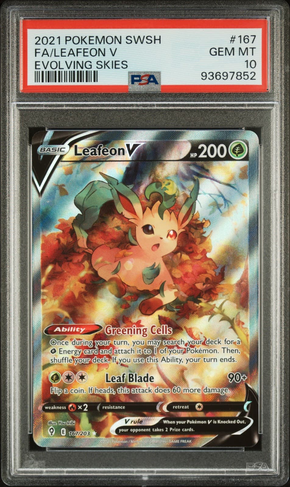 2021 POKEMON SWORD & SHIELD EVOLVING SKIES #167 FULL ART/LEAFEON V PSA 10