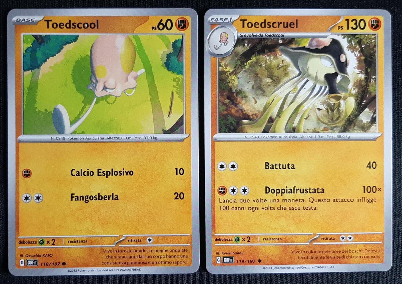 TOEDSCOOL 118 + TOEDSCRUEL 119/197 in Italiano POKEMON Ossidiana Infuocata