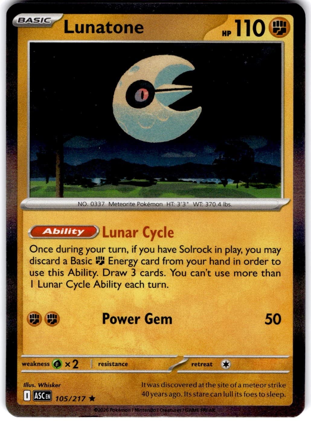 Pokemon Lunatone Ascended Heroes 105/217 Normal Holo Near Mint English