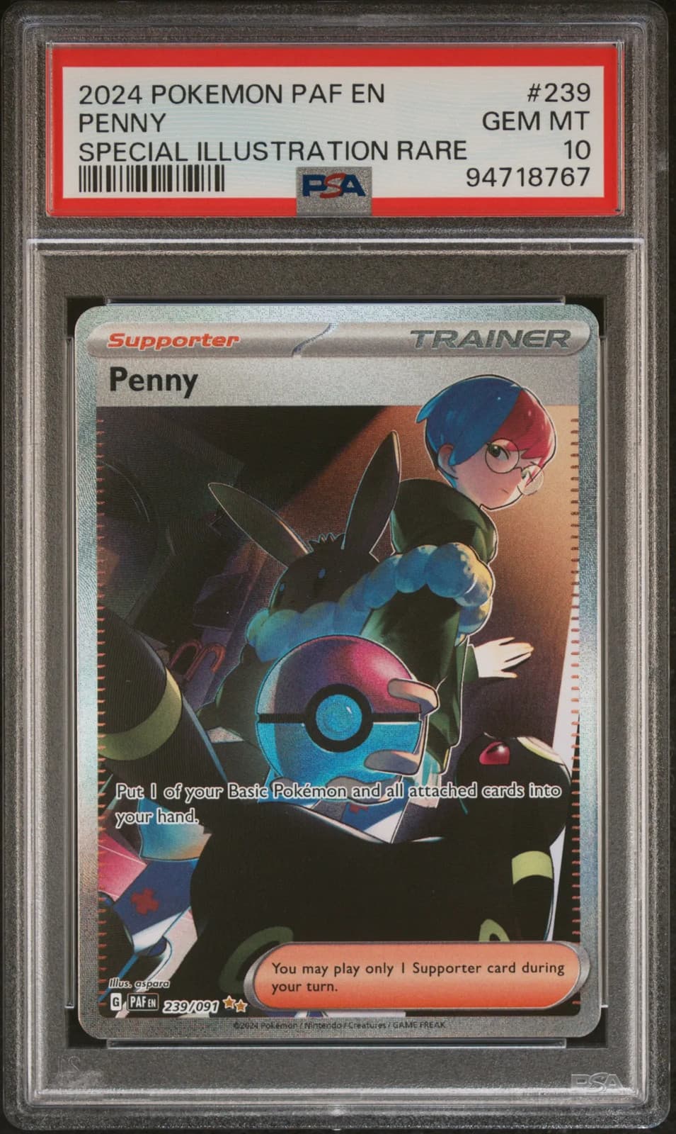 Penny #239 Speciall Illustration Pokemon Paf EN-Paldean Fates PSA 10