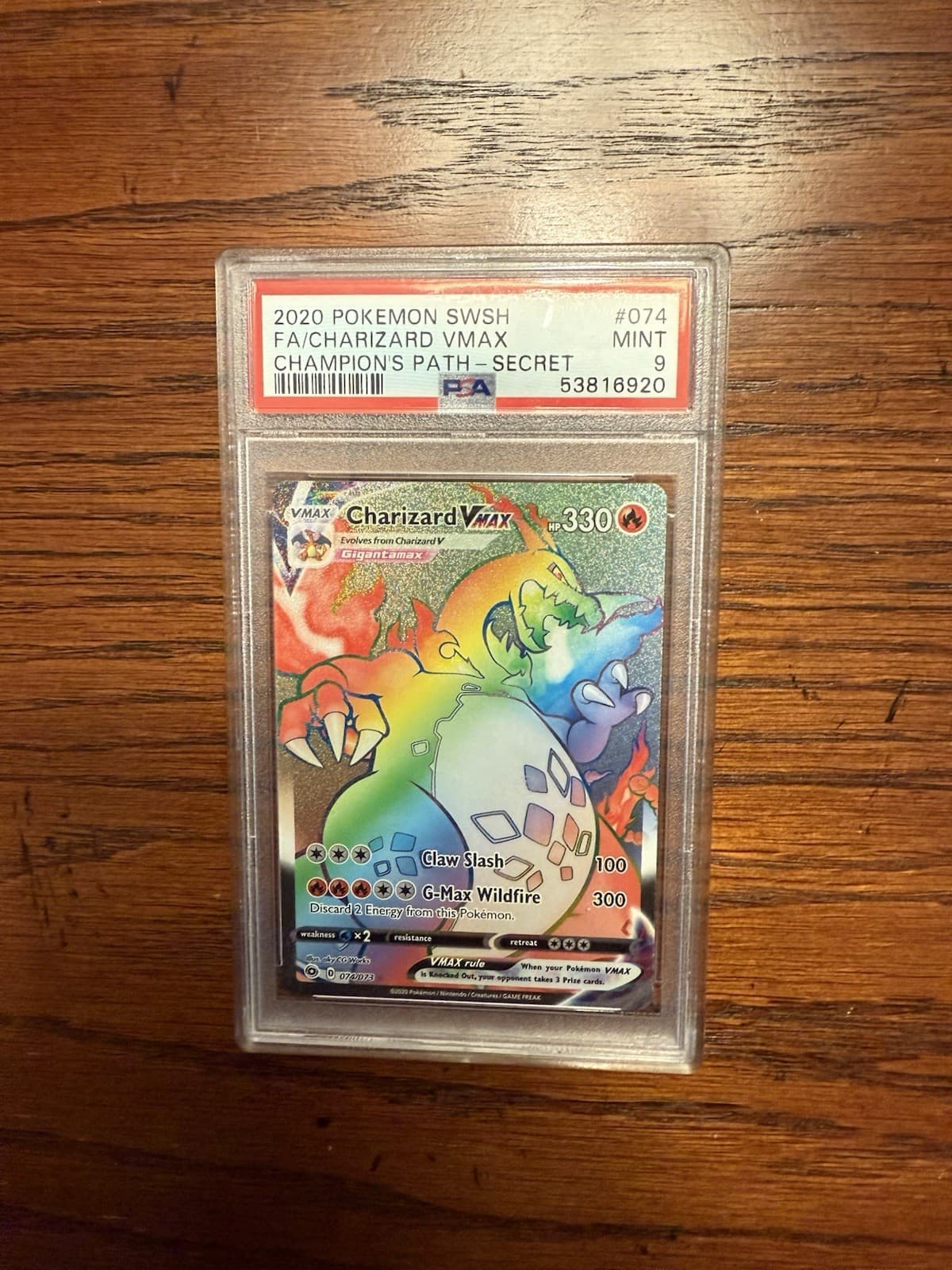Pokemon 2020 Charizard VMAX 074/073 Champions Path Secret Rare Holo PSA 9 MINT