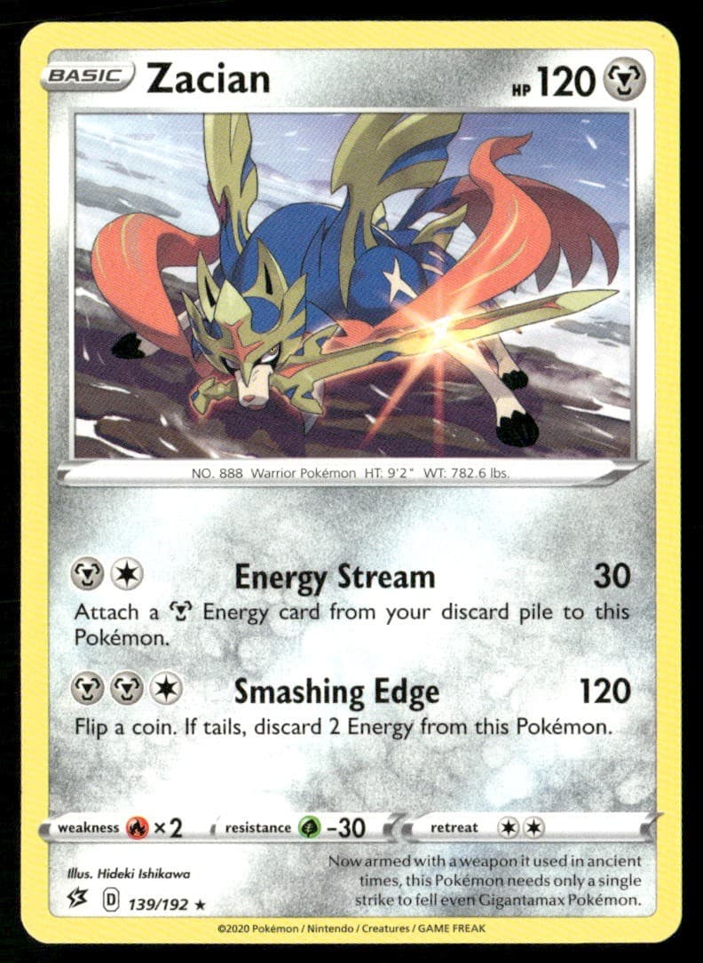 Zacian 139/192 Rare Rebel Clash Pokemon Near Mint