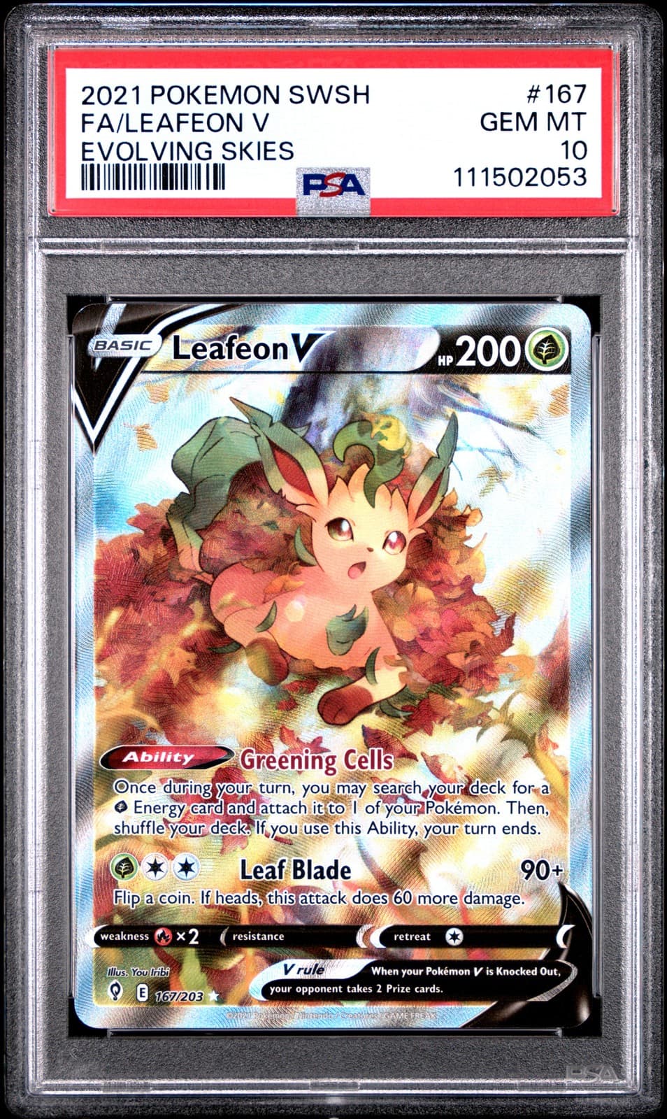 2021 POKEMON SWORD & SHIELD EVOLVING SKIES #167 FULL ART/LEAFEON V PSA 10