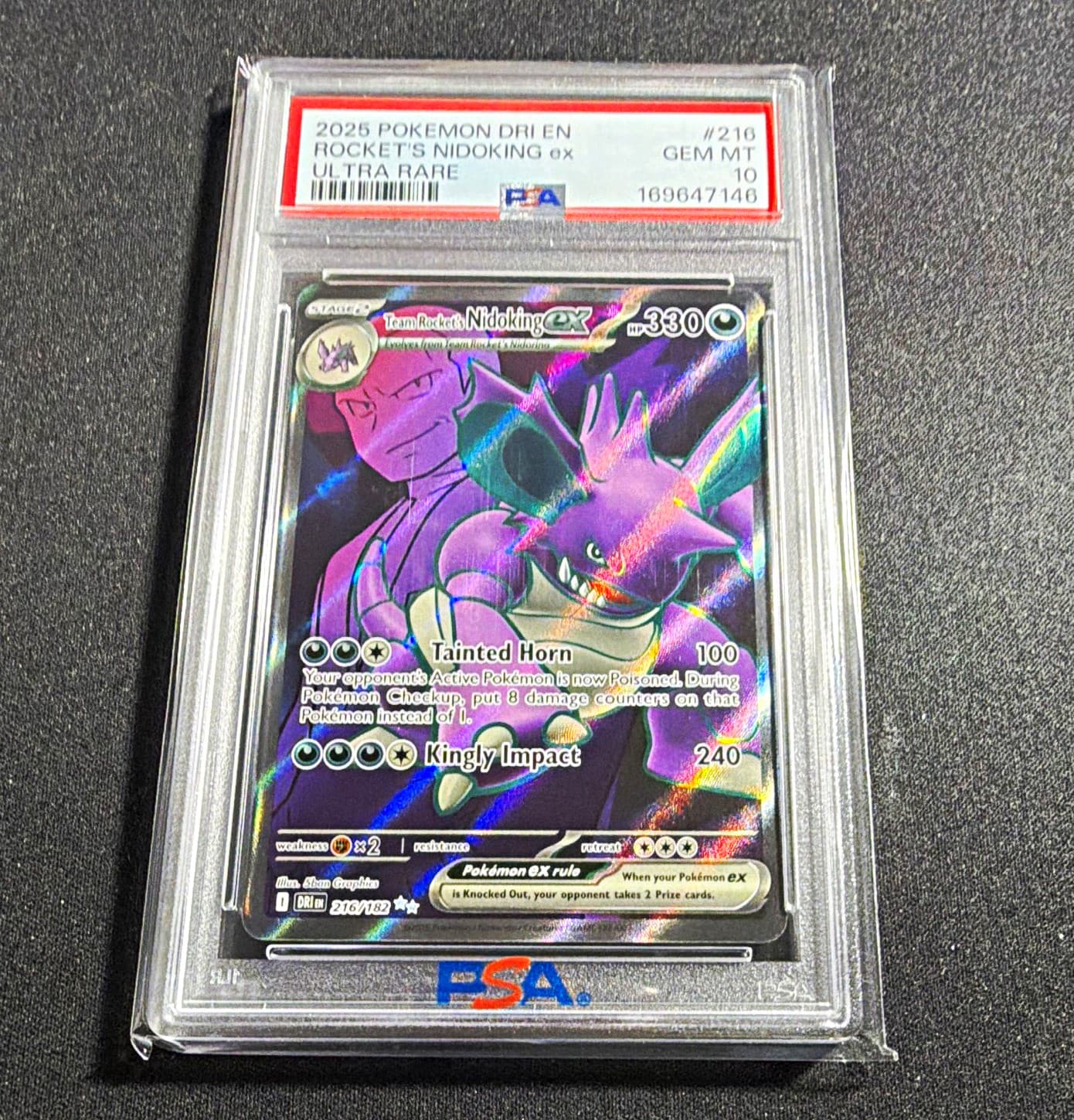 PSA 10 Team Rocket's Nidoking ex 216/182 Sv10 Destined Rivals Full Art Holo
